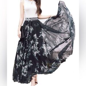 Flowy Dark Floral Maxi Skirt